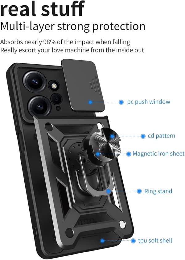 Til XIAOMI Redmi Note 12 4G-deksel med skyvbart kameradeksel og ringholder (rose gull)