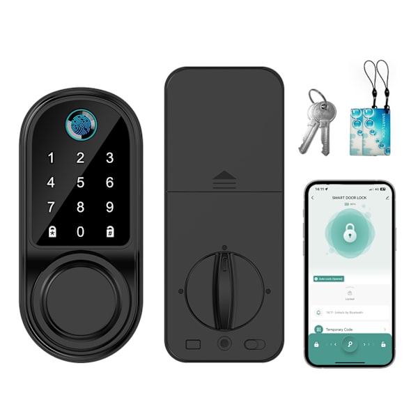 Bluetooth smartlås, appkontroll, numerisk knappsats, 2 nycklar - batteridriven