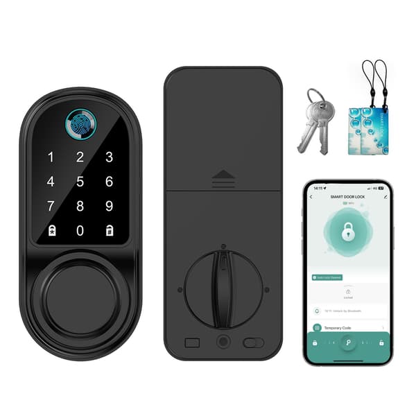 Bluetooth smartlås, appstyring, numerisk tastatur, 2 nøgler - batteridrevet