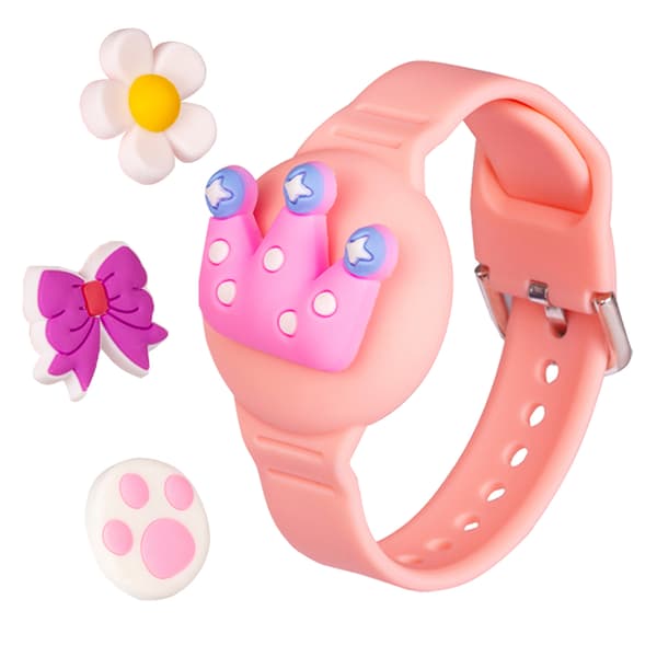 Heltäckande silikonfodral för vattentäta AirTag-armband för barn – med justerbart spänne pink + 4 patterns