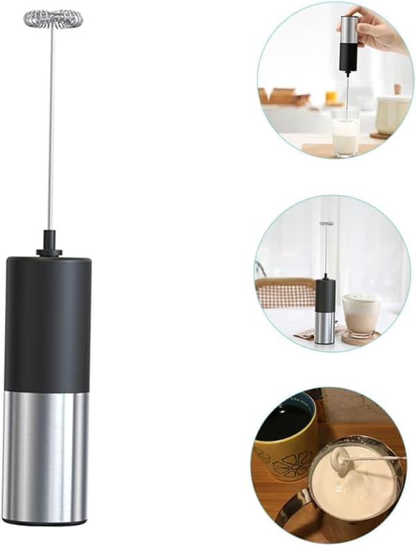 Elektrisk mælkeskummer, batteridrevet, rustfrit stål black-silver