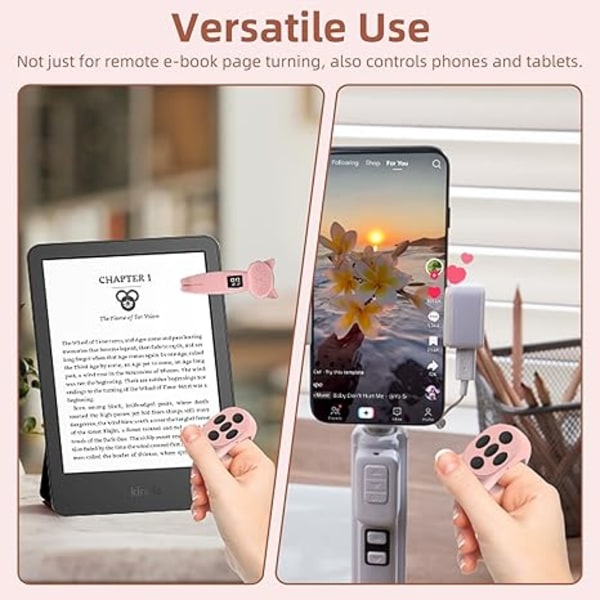 Fjärrkontroll för sidvändning för Kindle Paperwhite Oasis E-Reader för iPad, Android (Rosa)