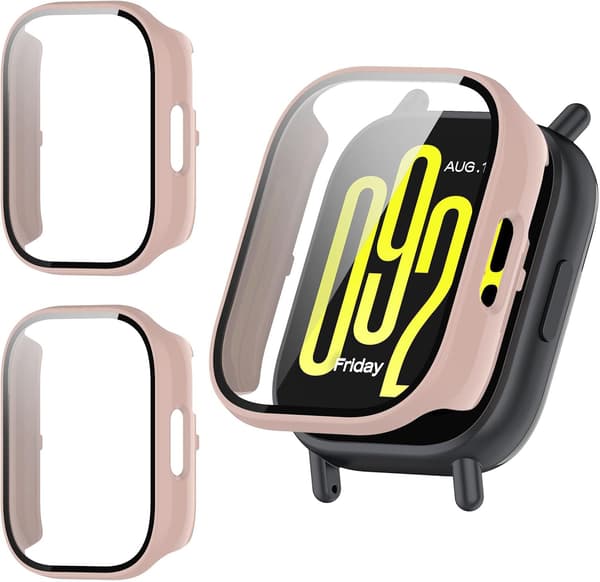Kotelo Redmi Watch 5 Active -älykellolle, integroidulla näytönsuojalla, 3 kpl, vaaleanpunainen Pink