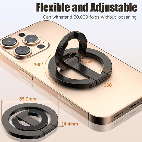 Magnetisk Fingerringholder, Dobbeltsidet, 360° Rotation, Universal til Smartphones Sort Black
