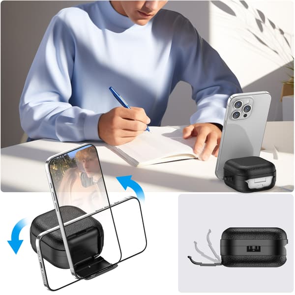 Etui til Samsung Galaxy Buds 4 / Galaxy Buds 4 Pro, med integrert telefonholder og solid karabinkrok White