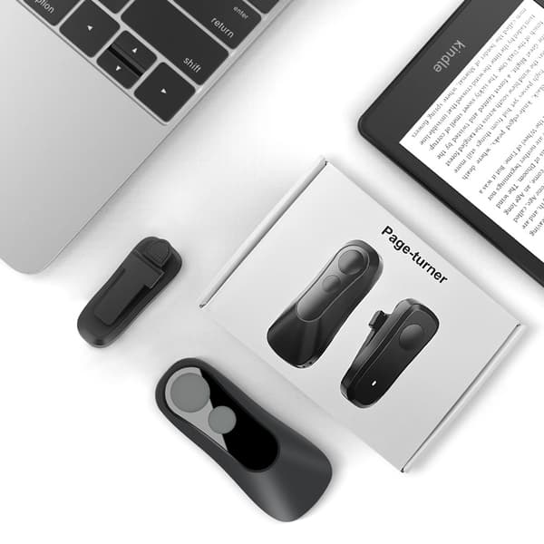 Fjernbetjening til at vende sider til læsning på Kindle, iPad, iPhone, Android og tablets i sort