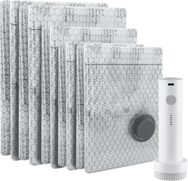 Vakuumförseglade påsar, 9 påsar (3 L + 3 M + 3 S), med elektrisk luftpump