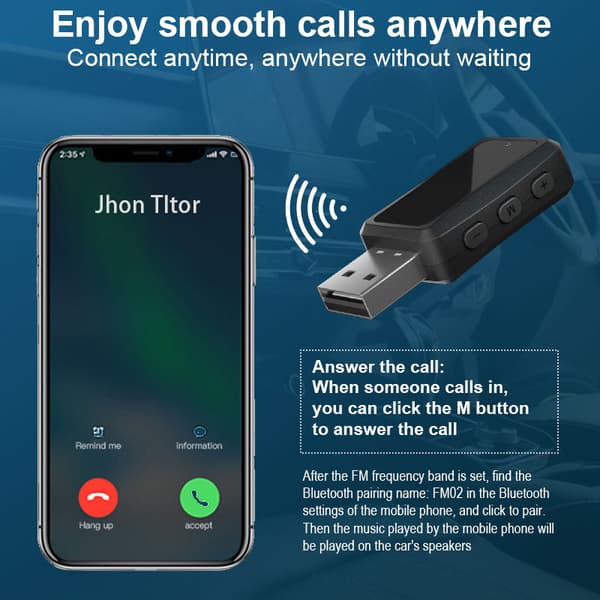 MP3 Bluetooth 5.3 -autovastaanotin – handsfree-puhelut, FM-lähetin