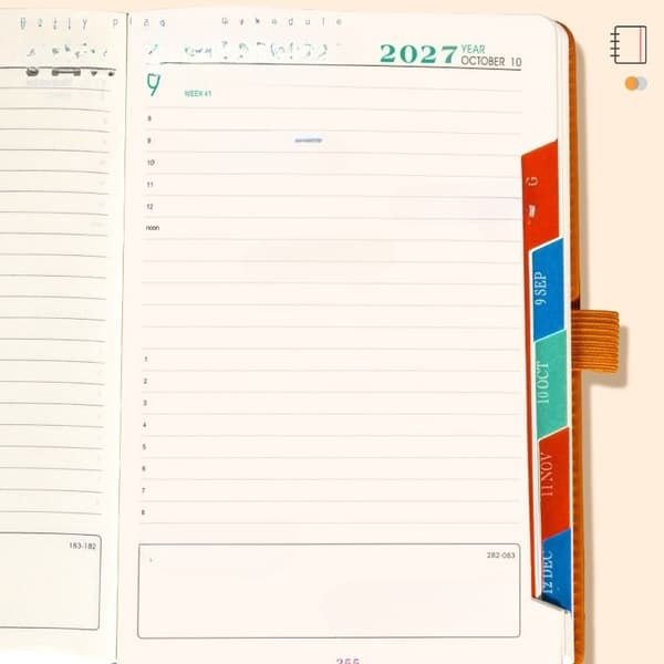 2027 planlægger, med månedsfaner, PU læder hardback Blue