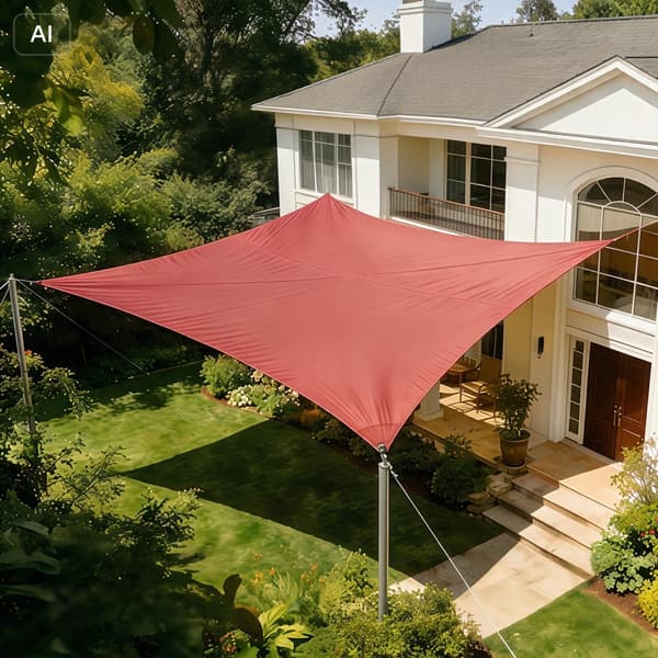 Firkantet solseil, 420D polyesterstoff, vanntett, soltett og regntett (2x2M) Red