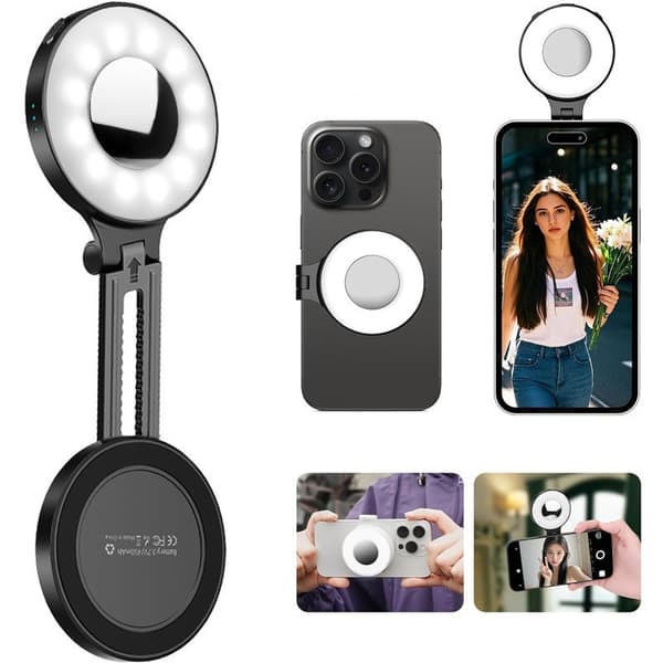 Bærbart LED-fotolys, magnetisk selfielys til iPhone (hvid)