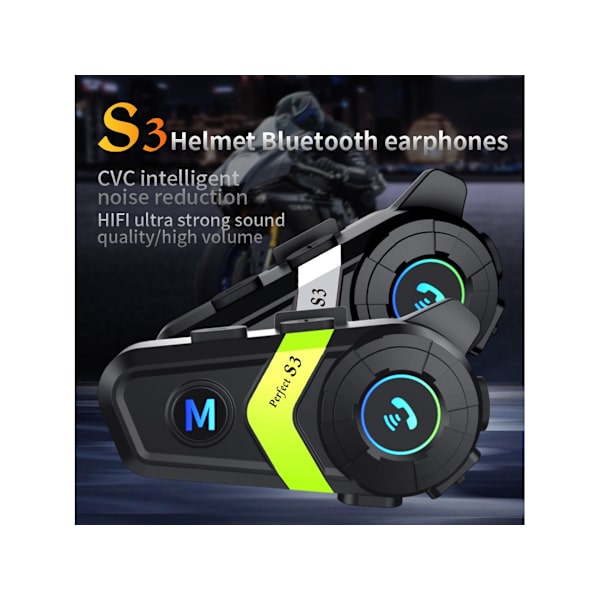 Motorcykelhjelm Intercom S3 Bluetooth 5.3 Dobbelt Mikrofonkabel (Grøn)