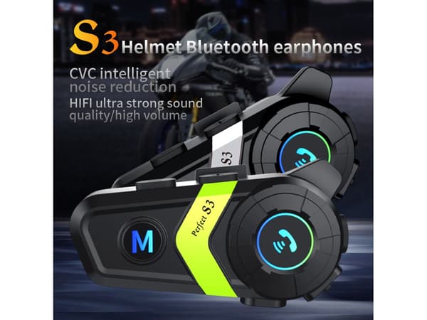 Motorsykkelhjelm Intercom S3 Bluetooth 5.3 Dobbel Mikrofonkabel (Grønn) Green