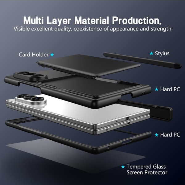 Fodral för Samsung Galaxy Z Fold 7, med inbyggd penna, vikbart stöd och hårt PC-material vinröd wine red
