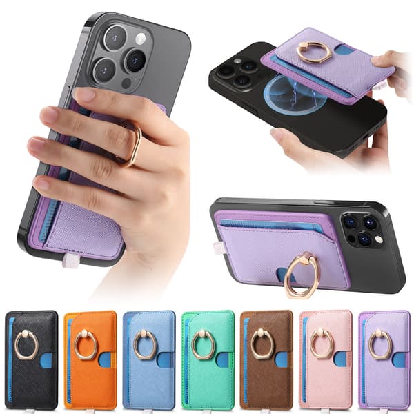 Magnetisk telefonkortshållare, universell ringhållare i plånboksstil Rosa Pink