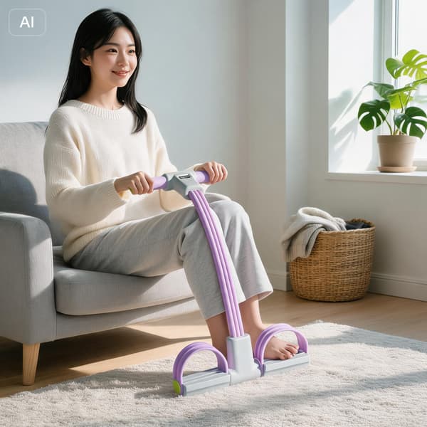 Elastisk modstandsbånd med pedal, 6 rør, til Pilates-træning lilla purple