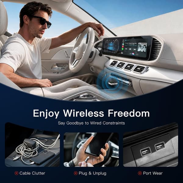 Trådløs CarPlay og Android Auto-adapter, plug-and-play, ingen forsinkelse Sort Black