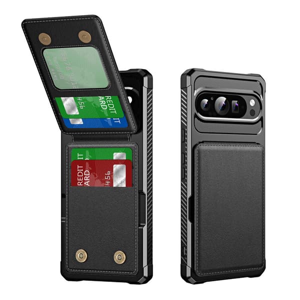 Etui til Google Pixel 7A, PU-læder med magnetisk lås og kreditkortlomme Sort Black