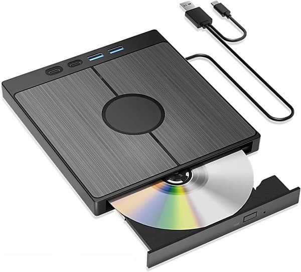 Ekstern CD/DVD-brenner - med USB-hub, lese-/skrivefunksjon