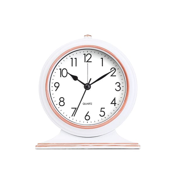Tyst bordsväckarklocka med ljusfunktion, vit