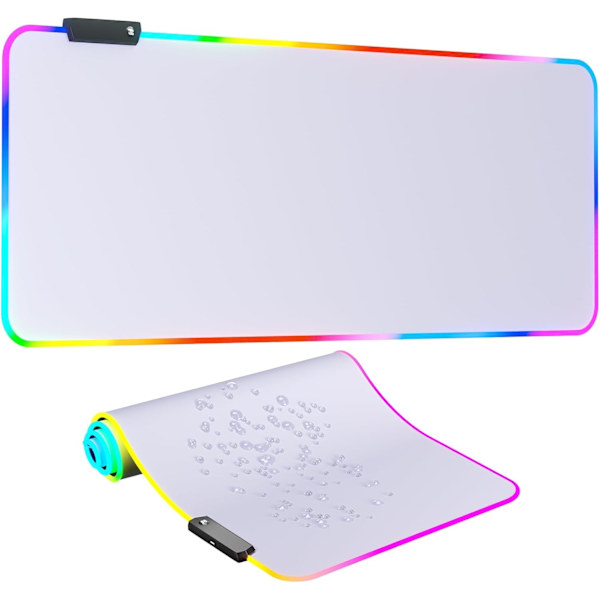 RGB LED musematte, stor skrivebordsmatte Hvit