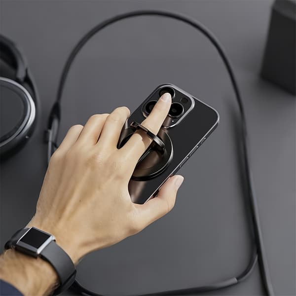 Magnetisk Fingerringholder, Dobbeltsidet, 360° Rotation, Universal til Smartphones Sort Black