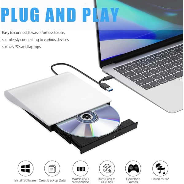 Eksternt CD/DVD-drev - til Mac-bærbare computere, USB 3.0-drev