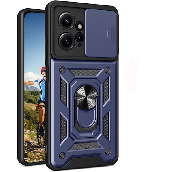 Til XIAOMI Redmi Note 12 Pro+/Note12 Pro Plus-deksel med skyvbart kameradeksel og ringholder (blå)