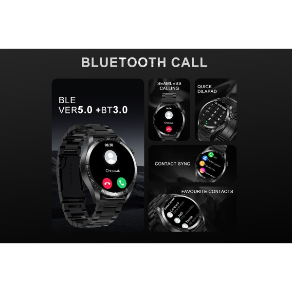 FW03 Smart Watch Men Bluetooth Call 1,39 tum TFT 300mAh Vattentät Svart+Mörk