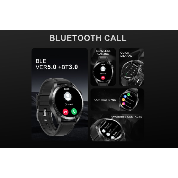 FW03 Smart Watch Men Bluetooth Call 1,39 tum TFT 300mAh Vattentät Svart