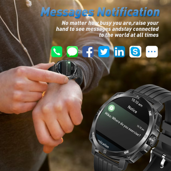 Smart Watch for Men Ring Svara samtal 1,43" AMOLED Ultra HD-skärm för Android iPhone Svart