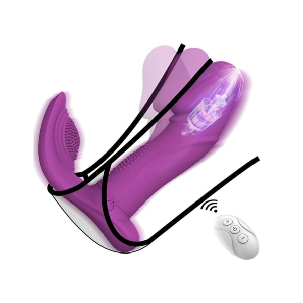 Sexleksaker Clitoral Dildo Spänne och Wave med vibratorer för G-punkt och anus, Fjärrkontroll, Sexleksaker, Presenter för kvinnor, Lila