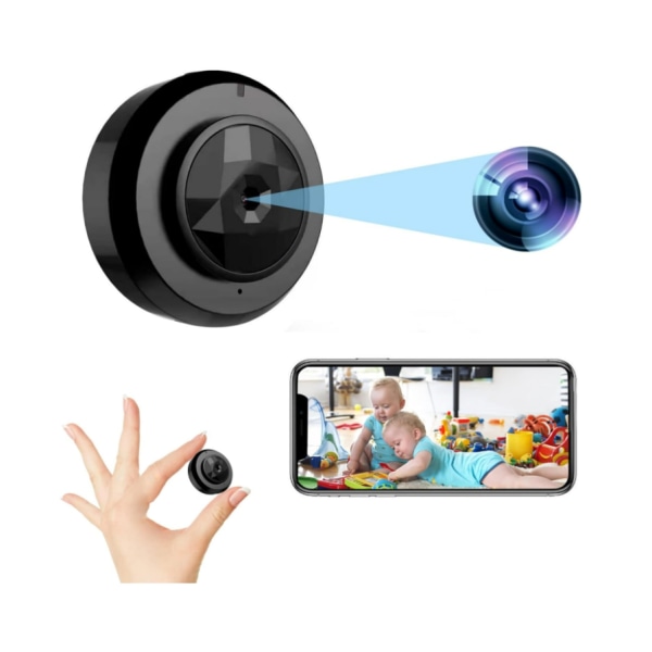 Mini spionkamera WiFi, HD 1080P hemsäkerhet med rörelsedetektion och mörkerseende (svart)