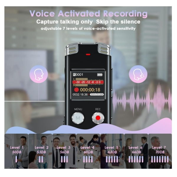 Chronus 32GB digital röstinspelare Röstaktiverad inspelare med uppspelning (svart)