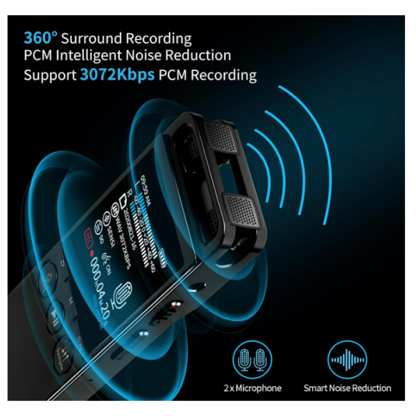 Chronus 32GB digital röstinspelare med MP3-uppspelning Intelligent Noise Cancel (svart)