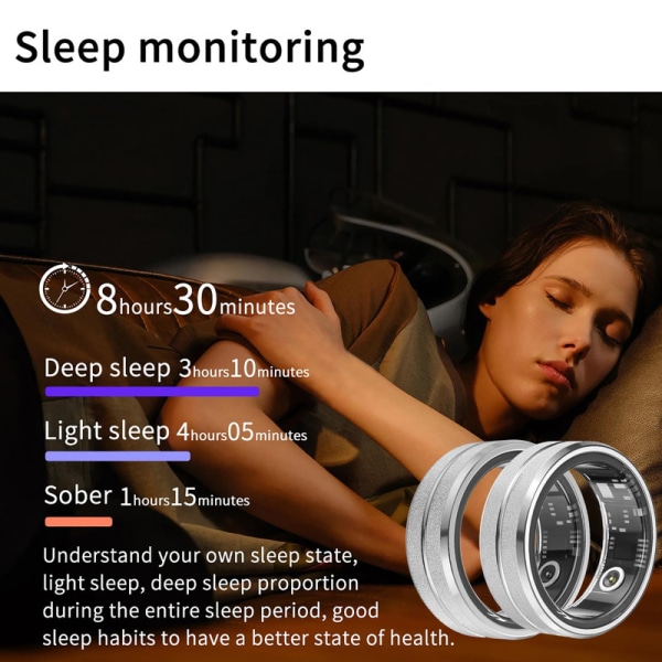 Chronus Smart Ring Health Tracker IP68 Vattentät 11# （Silver）