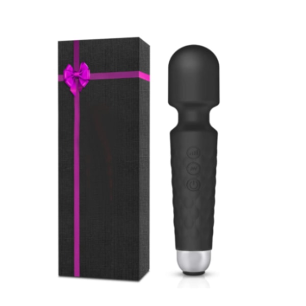Kraftfull stavmassageapparat med 8 hastigheter 20 vibrationslägen USB uppladdningsbar handhållen sladdlös personlig massageapparat (svart)