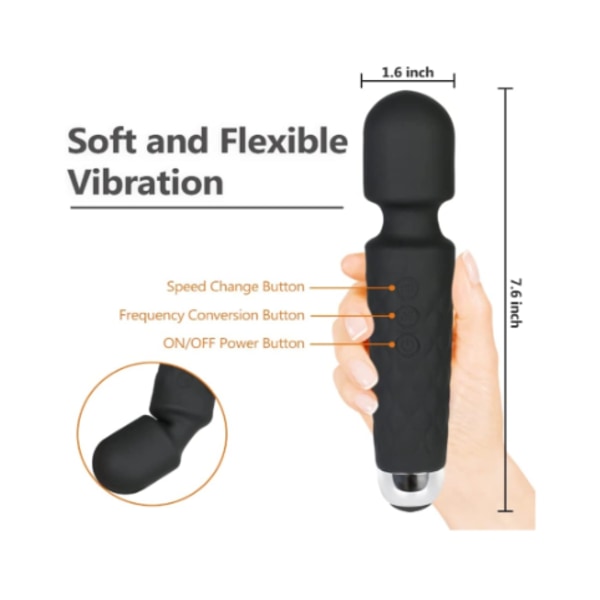 Massageapparat, handhållen trådlös vattentät massageapparat USB -laddningsbar med 8 kraftfulla hastigheter 20 vibrationslägen, svart
