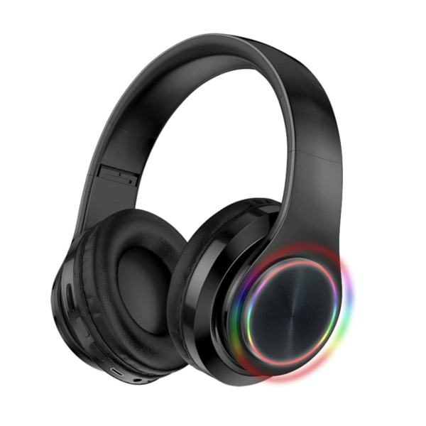 Trådlösa hörlurar över örat Bluetooth Hi-Fi Stereo med mikrofon LED (svart)
