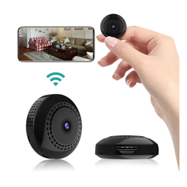 Mini spionkamera WiFi dold för hemsäkerhet, 1080P bärbar med telefonapp (svart)