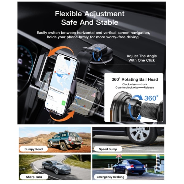 15W snabbladdande biltelefonhållare Auto Clamp för iPhone (svart)