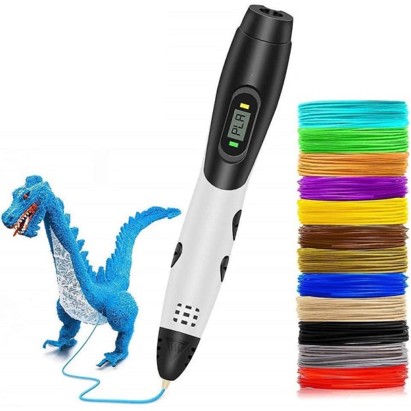 3D-penna för barn, 1,75 mm PLA-filament, LED-skärm, presenter (vit)