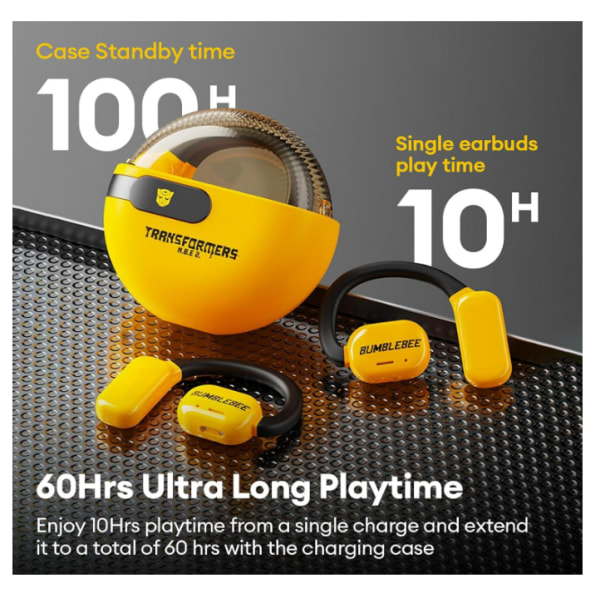 Chronus Open Ear Headphones Trådlösa Bluetooth 5.4, 60H Playtime Sport Earbuds Trådlösa med HD Mic Öronkrokar, Over Ear-hörlurar Vattentäta (Gul)