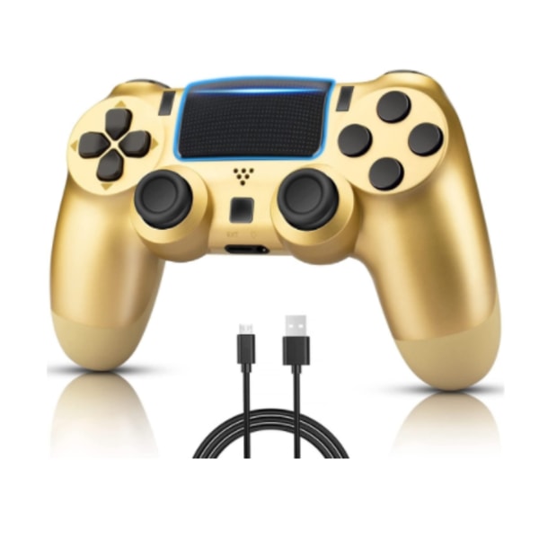 Chronus PS4-kontroll för Playstation 4, bra joystick/spelplatta, med laddningskabel och motorer (guld)