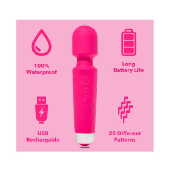 Vattentät handhållen - 8 hastigheter - sladdlös - USB uppladdningsbart batteri - Elektrisk hals- och kroppsmassage - Rosa