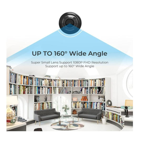 Mini WiFi-kamera 1080P HD med rörelseljuddetektor och 160° vidvinkel för inomhus/utomhus (svart)