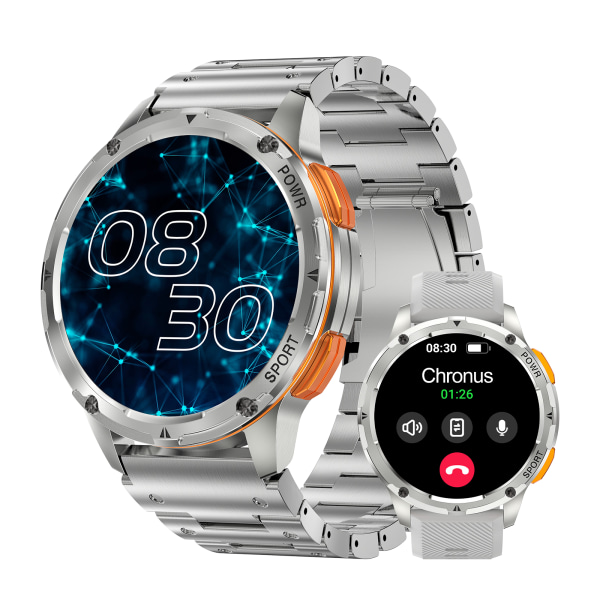 Chronus AK59 Smart Watch för män, med Bluetooth Voice Call IP67 Tactical Fitness Watch Silver