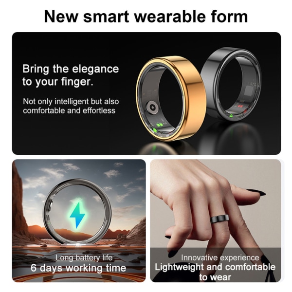 Chronus Smart Ring R02 Spåra sömn och puls för män och kvinnor för iOS och Android (#11 guld)