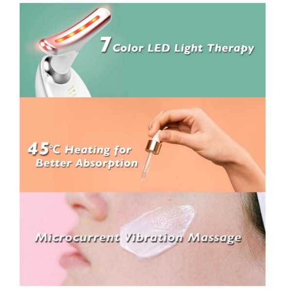 Terapi-för-ansikte och hals, rött ljusterapistav, 7-färgad led ansiktshalsmassageapparat för hudvård (vit)