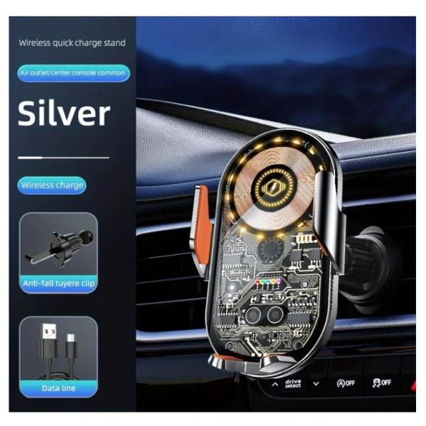 15W snabbladdande auto-spännande billaddare för luftventil (silver)
